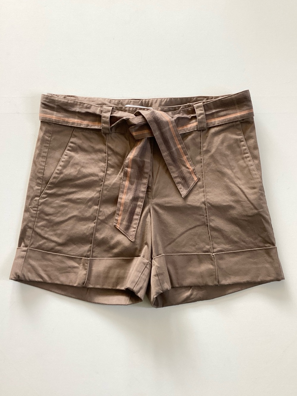 Lija Brown Tie-Waist Cuffed Shorts